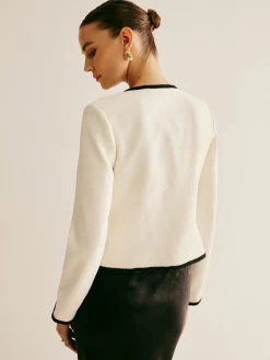 Contrast Trim Tie Front Blazer Outerwear|Blazers