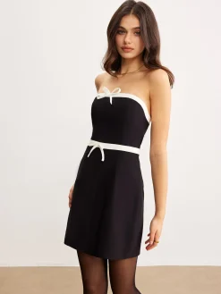 Discount Contrast Trim Tube Short Dress Black Dresses|Cocktail & Party Dresses