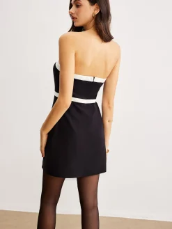 Discount Contrast Trim Tube Short Dress Black Dresses|Cocktail & Party Dresses