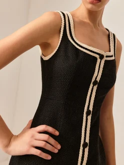 Outlet Contrast Trim Tweed Tank Dress Black Dresses|Casual Dresses