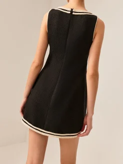 Outlet Contrast Trim Tweed Tank Dress Black Dresses|Casual Dresses