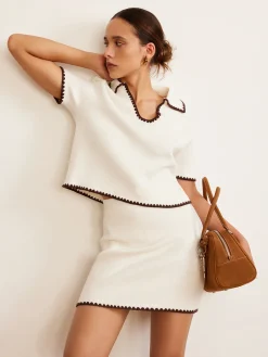 Best Contrast Trim V-Neck Polo Knit Top Sweater Tops|Sweaters & Cardigans