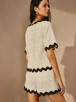 Discount Contrast Trim V-Neck Shorts Set Shorts Sets|Shorts