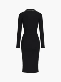 Hot Contrast Trim Wrap Midi Knit Dress Black Dresses|Sweater Dresses