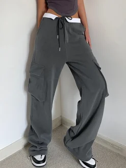 Contrast Waistband Cargo Sweatpants Pants|Knitwear