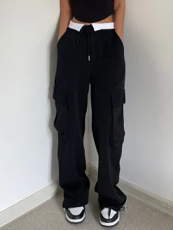 Contrast Waistband Cargo Sweatpants Pants|Knitwear