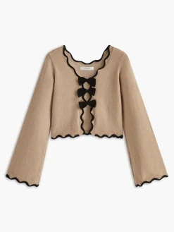 Online Contrast Wave Trim Bow Sweater Sweater Tops|Sweaters & Cardigans