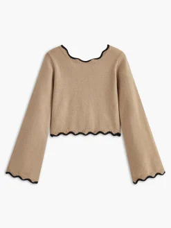 Online Contrast Wave Trim Bow Sweater Sweater Tops|Sweaters & Cardigans
