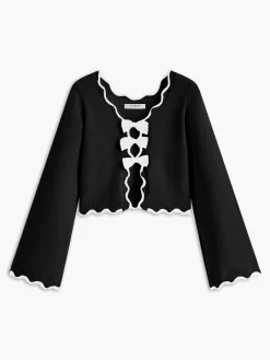 Online Contrast Wave Trim Bow Sweater Sweater Tops|Sweaters & Cardigans