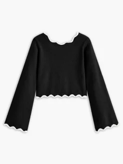 Online Contrast Wave Trim Bow Sweater Sweater Tops|Sweaters & Cardigans