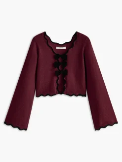 Online Contrast Wave Trim Bow Sweater Sweater Tops|Sweaters & Cardigans