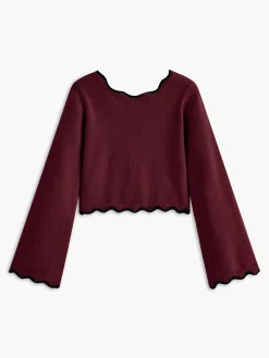 Online Contrast Wave Trim Bow Sweater Sweater Tops|Sweaters & Cardigans
