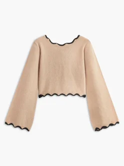 Discount Contrast Wave Trim Bow Sweater Sweater Tops|Sweaters & Cardigans