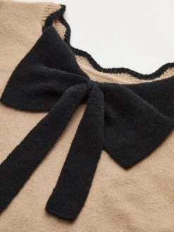 Clearance Contrast Wave Trim Bow Sweater Sweater Tops|Sweaters & Cardigans