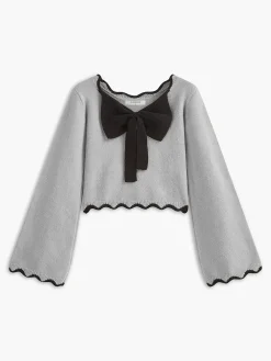 Clearance Contrast Wave Trim Bow Sweater Sweater Tops|Sweaters & Cardigans