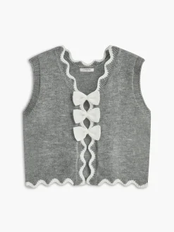 Discount Contrast Wave Trim Bow-Decor Sweater Vest Vests|Knitwear
