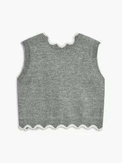 Discount Contrast Wave Trim Bow-Decor Sweater Vest Vests|Knitwear
