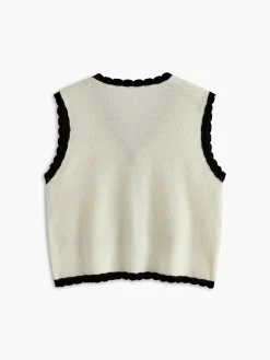 Hot Contrast Wave Trim Breasted Sweater Vest Sweater Vests|Sweaters & Cardigans