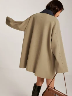Clearance Contrast-Collar Zipper Loose Trench Coat Outerwear|Coats