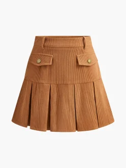 Hot Corduroy Pleated Mini Skirt Skirts|Bottoms