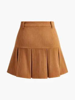 Hot Corduroy Pleated Mini Skirt Skirts|Bottoms