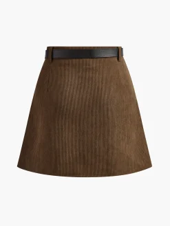 Discount Corduroy Pleated Skirt With Belt Skirts|Bottoms