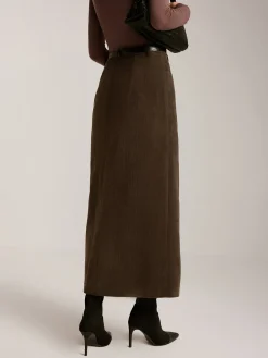 Corduroy Split Belted Midi Skirt Skirts|Bottoms