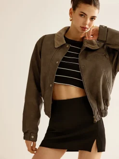Best Corduroy-Collar PU Leather Jacket Outerwear|Jackets