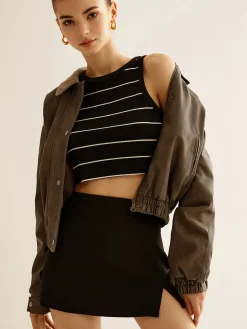 Best Corduroy-Collar PU Leather Jacket Outerwear|Jackets