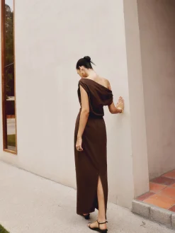 Clearance Cotton & Linen Asymmetrical Neck Dress Black Dresses|Casual Dresses