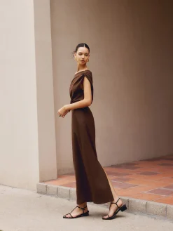 Clearance Cotton & Linen Asymmetrical Neck Dress Black Dresses|Casual Dresses