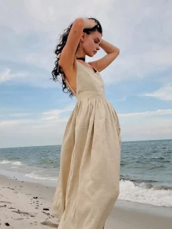 Online Cotton & Linen Backless Long Dress Casual Dresses|Summer Dresses