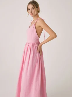 Online Cotton & Linen Backless Long Dress Casual Dresses|Summer Dresses