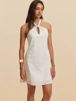 Sale Cotton & Linen Backless Halter Dress White Dresses|Casual Dresses