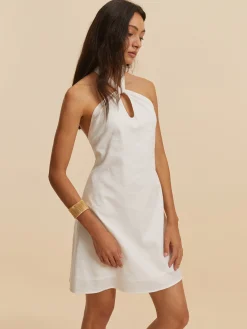 Sale Cotton & Linen Backless Halter Dress White Dresses|Casual Dresses