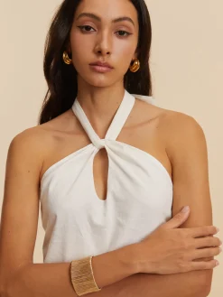 Sale Cotton & Linen Backless Halter Dress White Dresses|Casual Dresses
