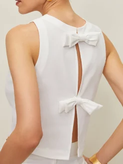 New Cotton & Linen Bow Crew Neck Blouse Blouses & Shirts|Tops