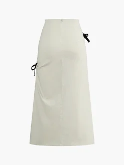 Clearance Cotton & Linen Bow Decor Split Midi Skirt Skirts|Bottoms