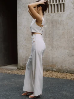 Sale Cotton & Linen Button Decor Tank Top With Straight Leg Pants Set Pants Sets|Tank Tops & Camis