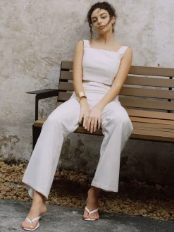 Sale Cotton & Linen Button Decor Tank Top With Straight Leg Pants Set Pants Sets|Tank Tops & Camis