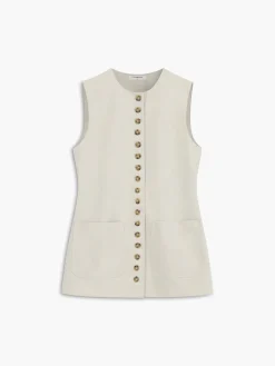 Online Cotton & Linen Button-Front Vest Outerwear|Vests