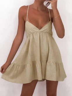Best Cotton & Linen Cami Short Dress Casual Dresses|Vacation Dresses