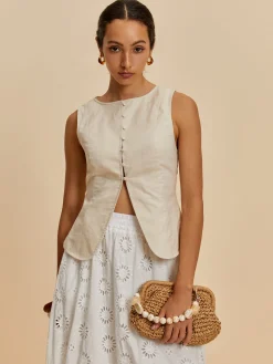 Online Cotton & Linen Casual Sleeveless Blouse Blouses & Shirts|Tops
