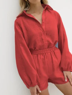 Outlet Cotton & Linen Casual Shorts Set Shorts Sets|Shorts
