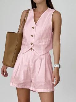 Clearance Cotton & Linen Casual Tailored Shorts Set Shorts Sets|Shorts