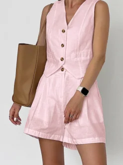 Clearance Cotton & Linen Casual Tailored Shorts Set Shorts Sets|Shorts