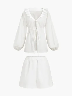 New Cotton & Linen Cowgirl Melody Two Piece Shorts Set Shorts Sets|Long Sleeve Sets