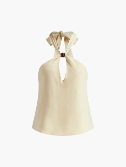 Sale Cotton & Linen Criss Cross Halter Blouse Blouses & Shirts|Tops