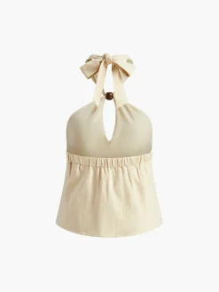 Sale Cotton & Linen Criss Cross Halter Blouse Blouses & Shirts|Tops