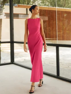 Discount Cotton & Linen Crisscross Long Dress Casual Dresses|Work Dresses